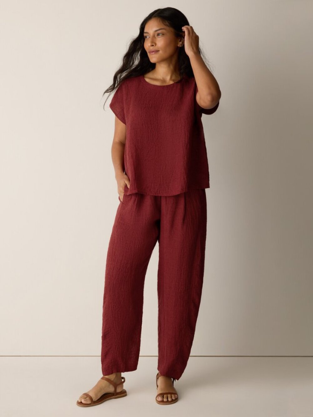Eileen Fisher Puckered Organic Linen Stripe Lantern, Ankle, NWT, XS - Picture 5 of 11